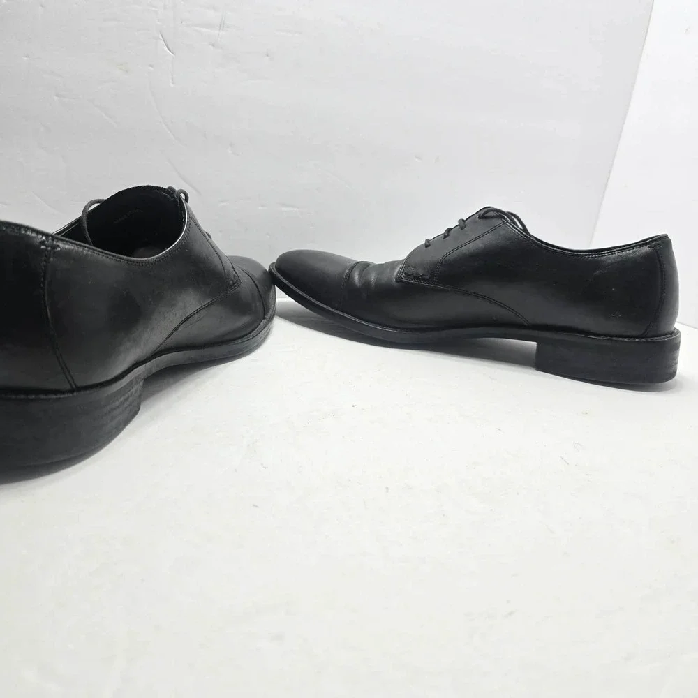 Cole Haan Mens Black Leather Cap Toe Derby Dress Shoes Lace Up Professional
